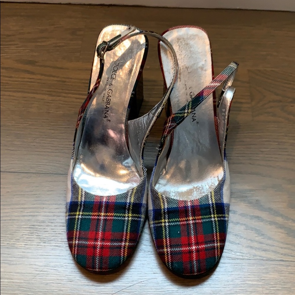 Vintage Dolce and Gabbana Plaid Wool Slingbacks
